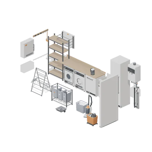 Utility room with washer, dryer, sink and boiler (Home Appliances and Utility Room)