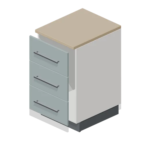 Kitchen three drawer base unit 500 (Fitted Kitchen and Bathroom Builder)