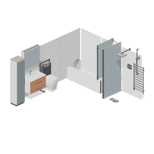Fitted bathroom with bath, wet room shower, wall hung WC and vanity (Fitted Kitchen and Bathroom Builder)