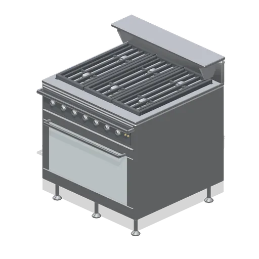 Six-burner range with oven (Restaurant Kitchen and Dining Room)