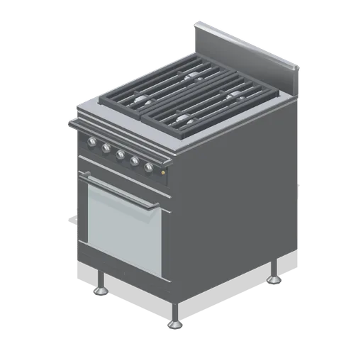 Four-burner range with oven (Restaurant Kitchen and Dining Room)
