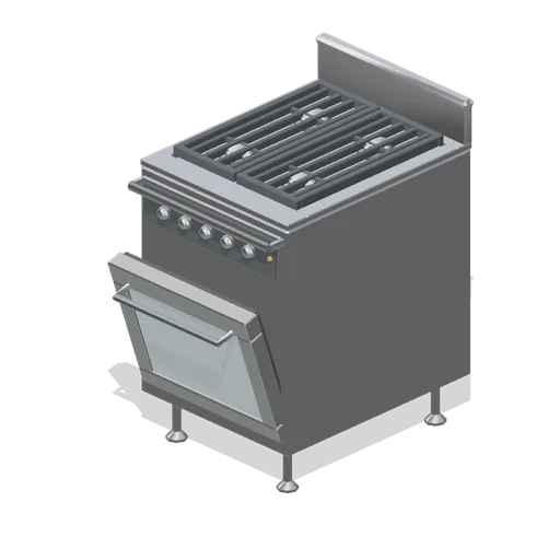 Four-burner range with oven (Restaurant Kitchen and Dining Room)