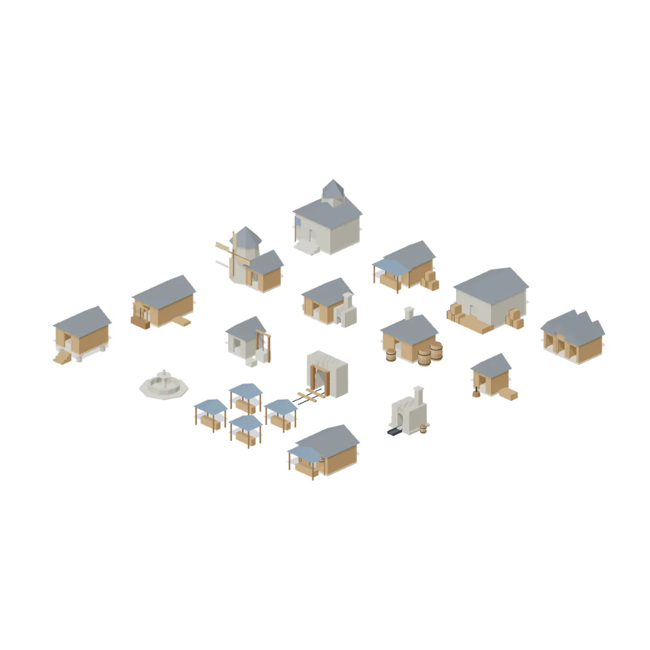 Medieval RTS Faction Buildings assembled scene