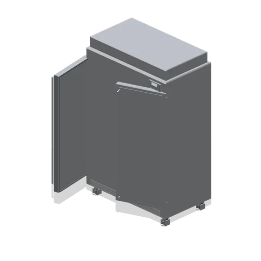 Upright refrigerator, left door open (Restaurant Kitchen and Dining Room)