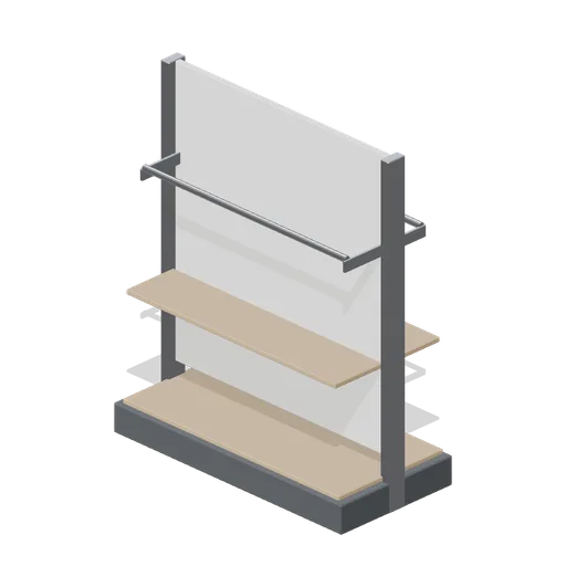 Mid-floor gondola with hanging rails (Retail Store Fixtures and Mall)