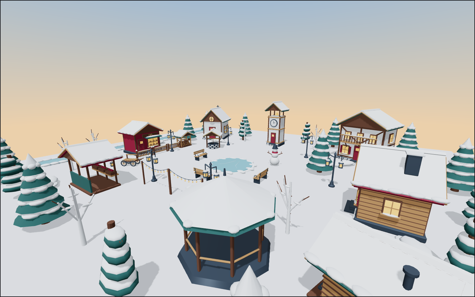 Alpine village square, a walkable scene