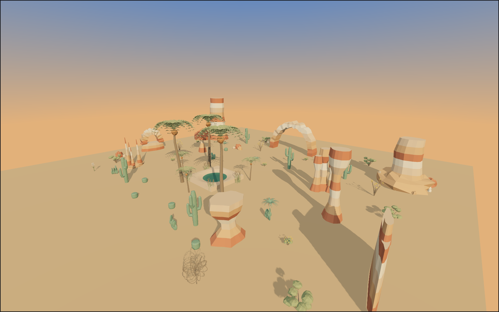 Oasis and arch, a walkable scene