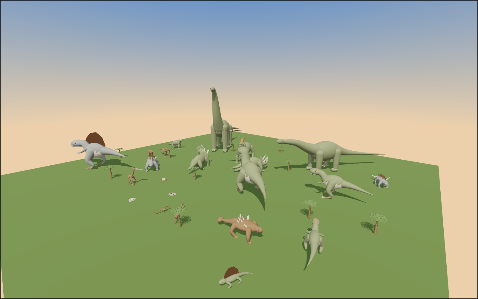 Cretaceous floodplain, a walkable scene