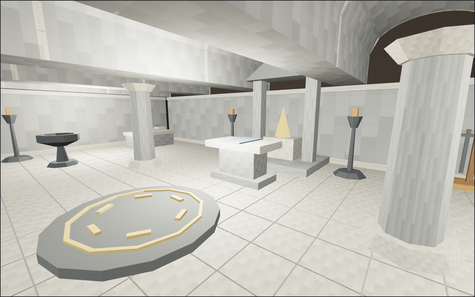 Dungeon shrine chamber, a walkable scene