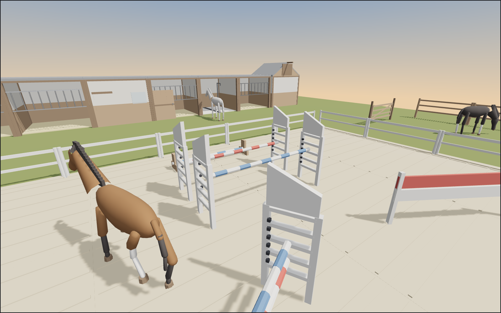 Horse stable yard and arena, a walkable scene
