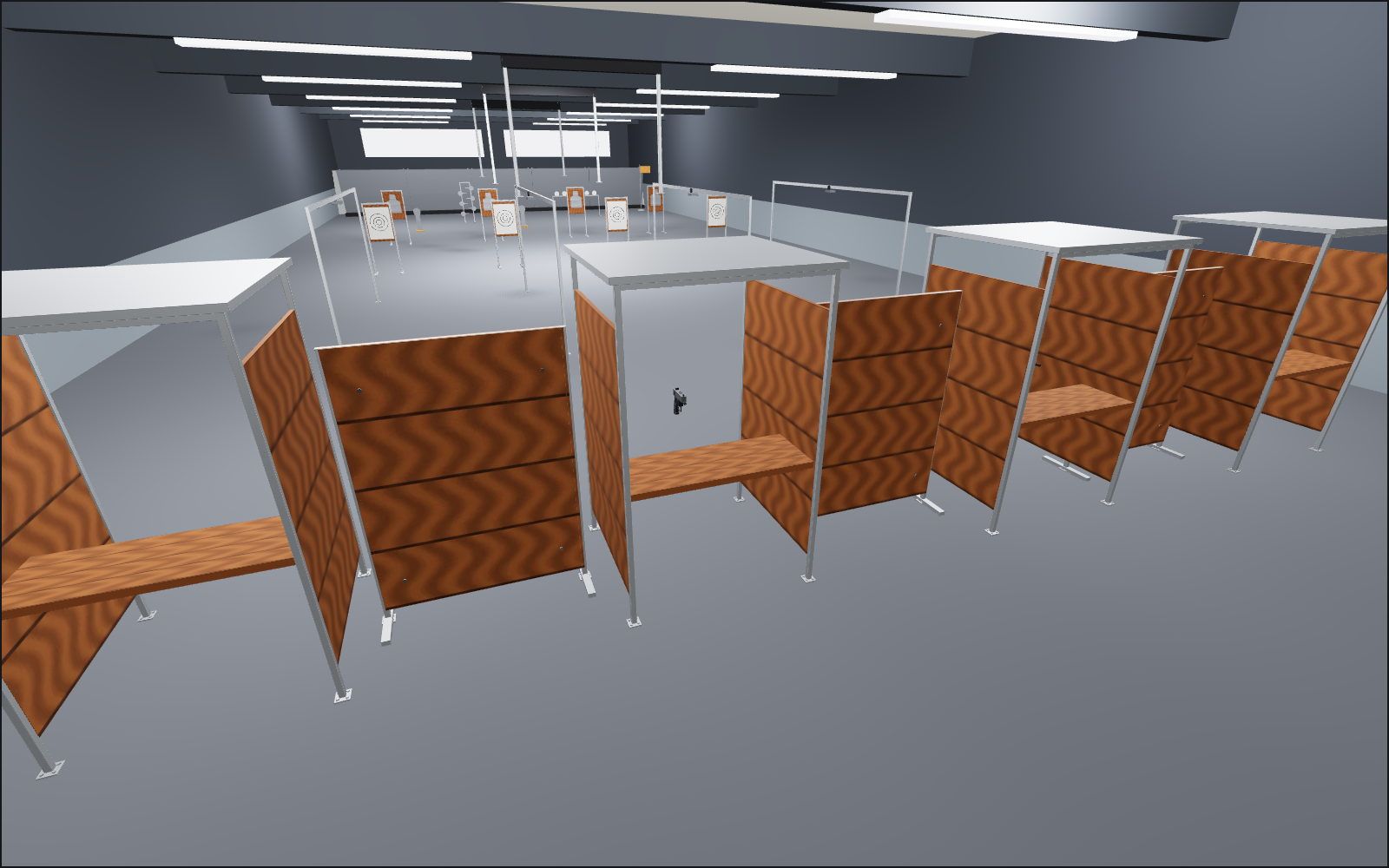 Indoor shooting range, a walkable scene