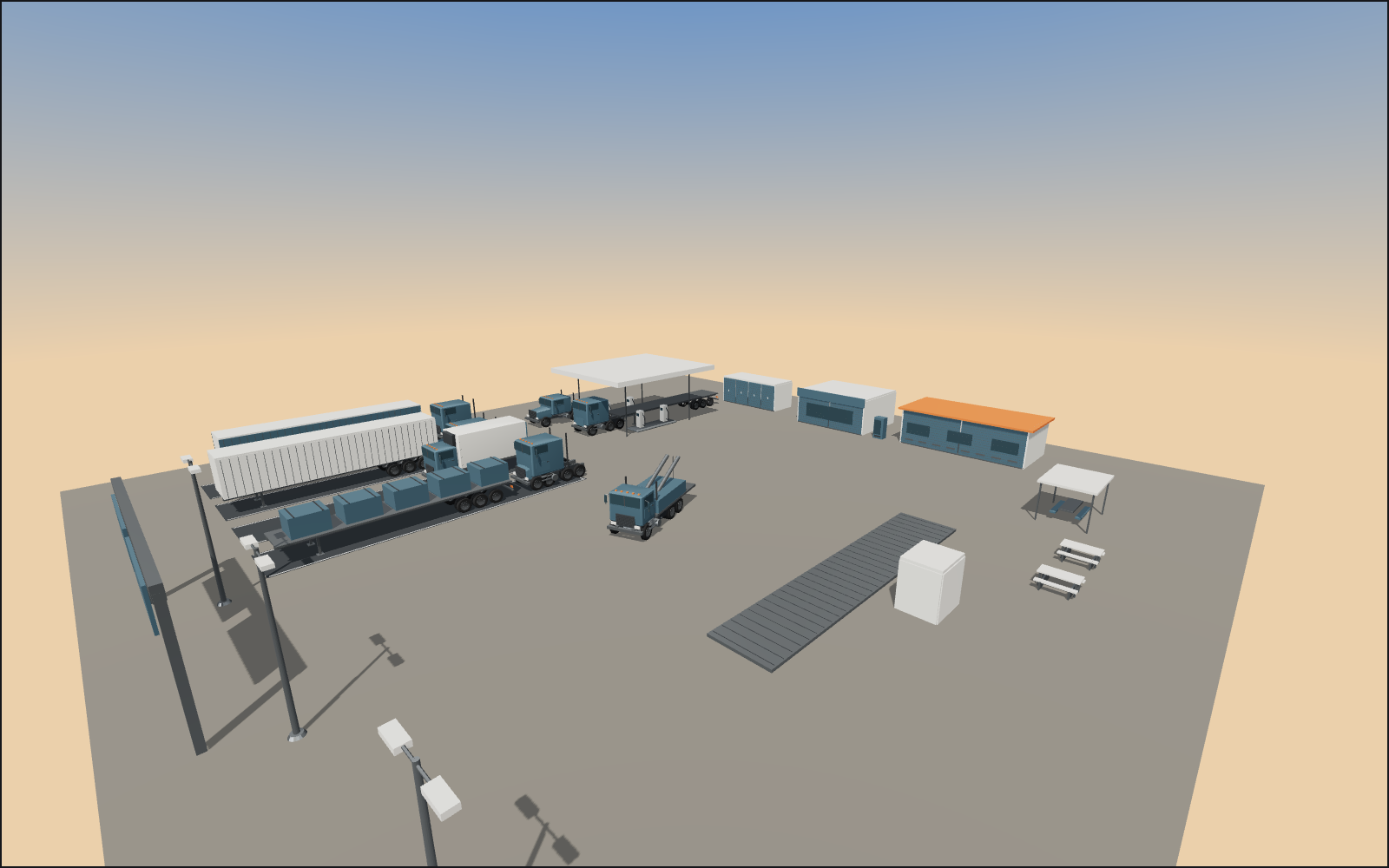 Truck stop, a walkable scene