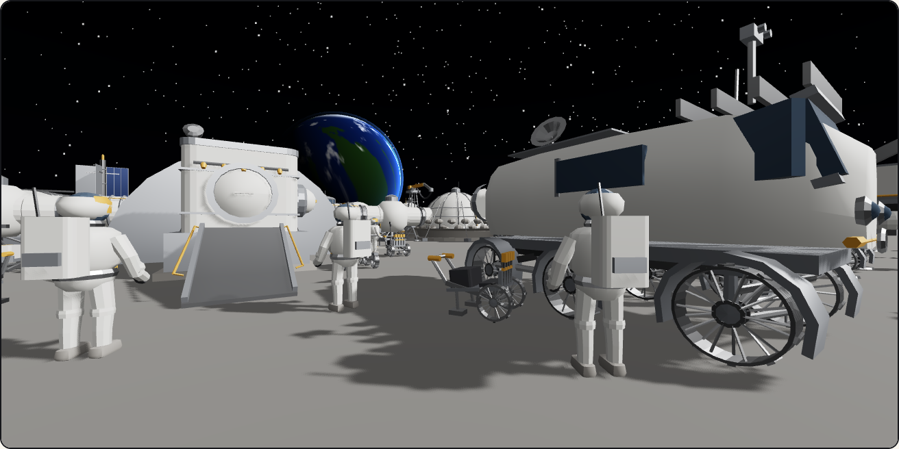 Moon base, a walkable scene
