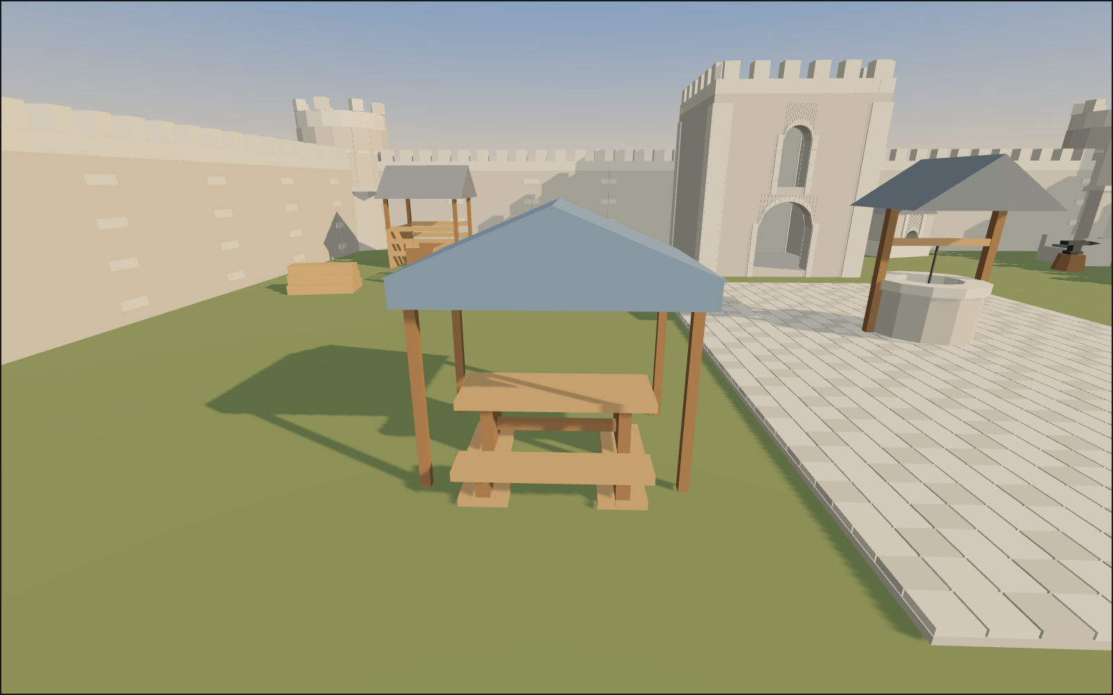 Medieval castle courtyard, a walkable scene