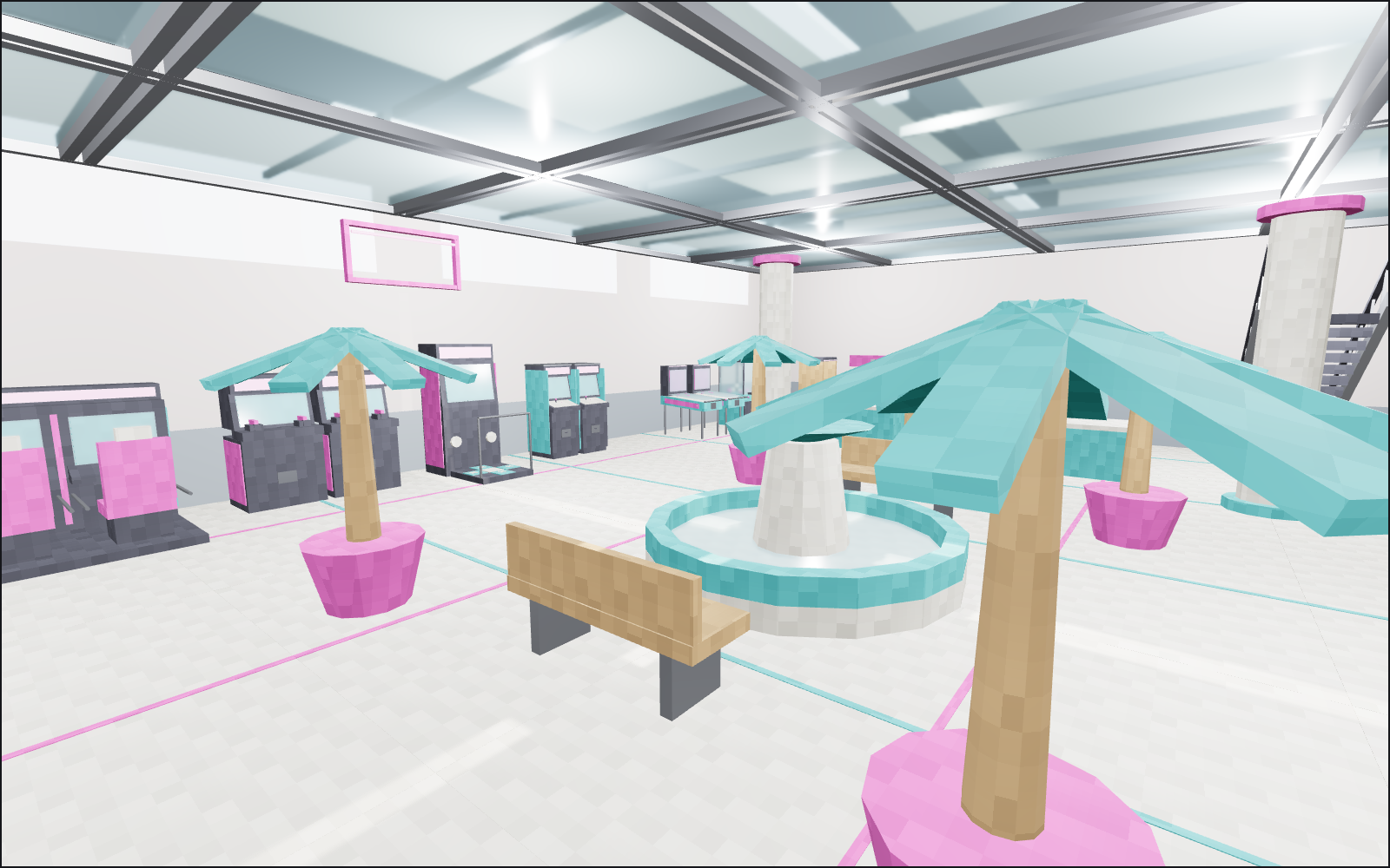 Retro arcade and mall, a walkable scene