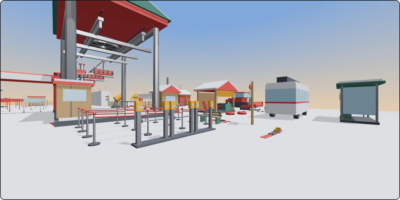 Ski resort base area, a walkable scene