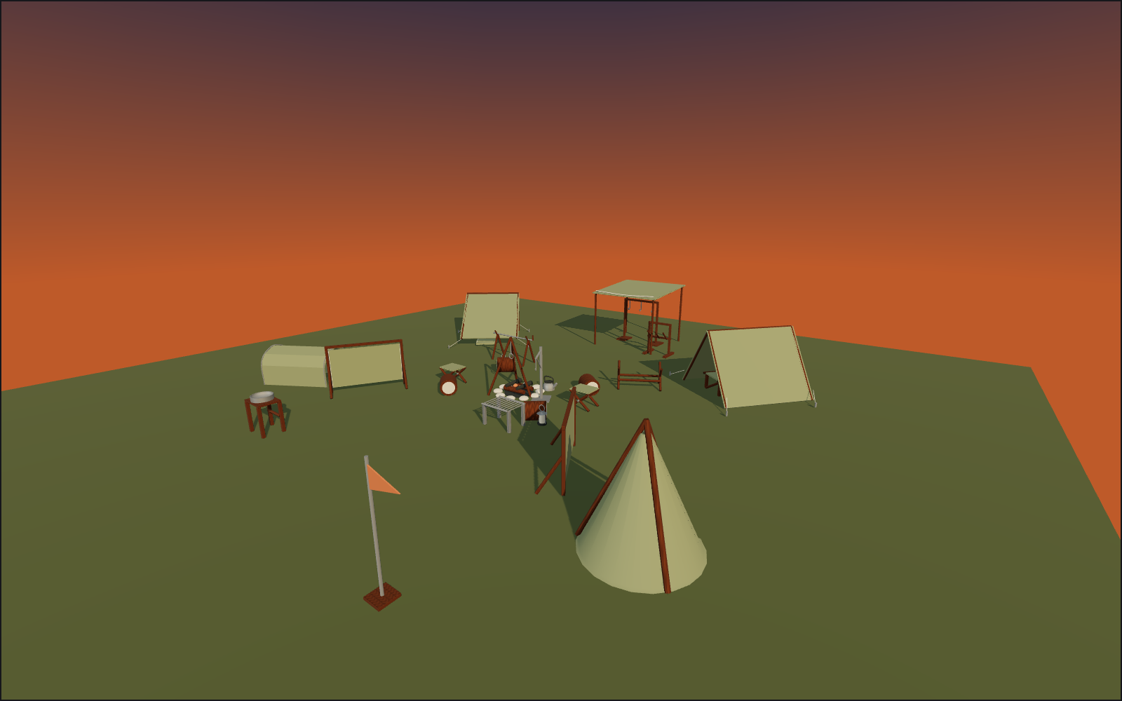 First night camp, a walkable scene