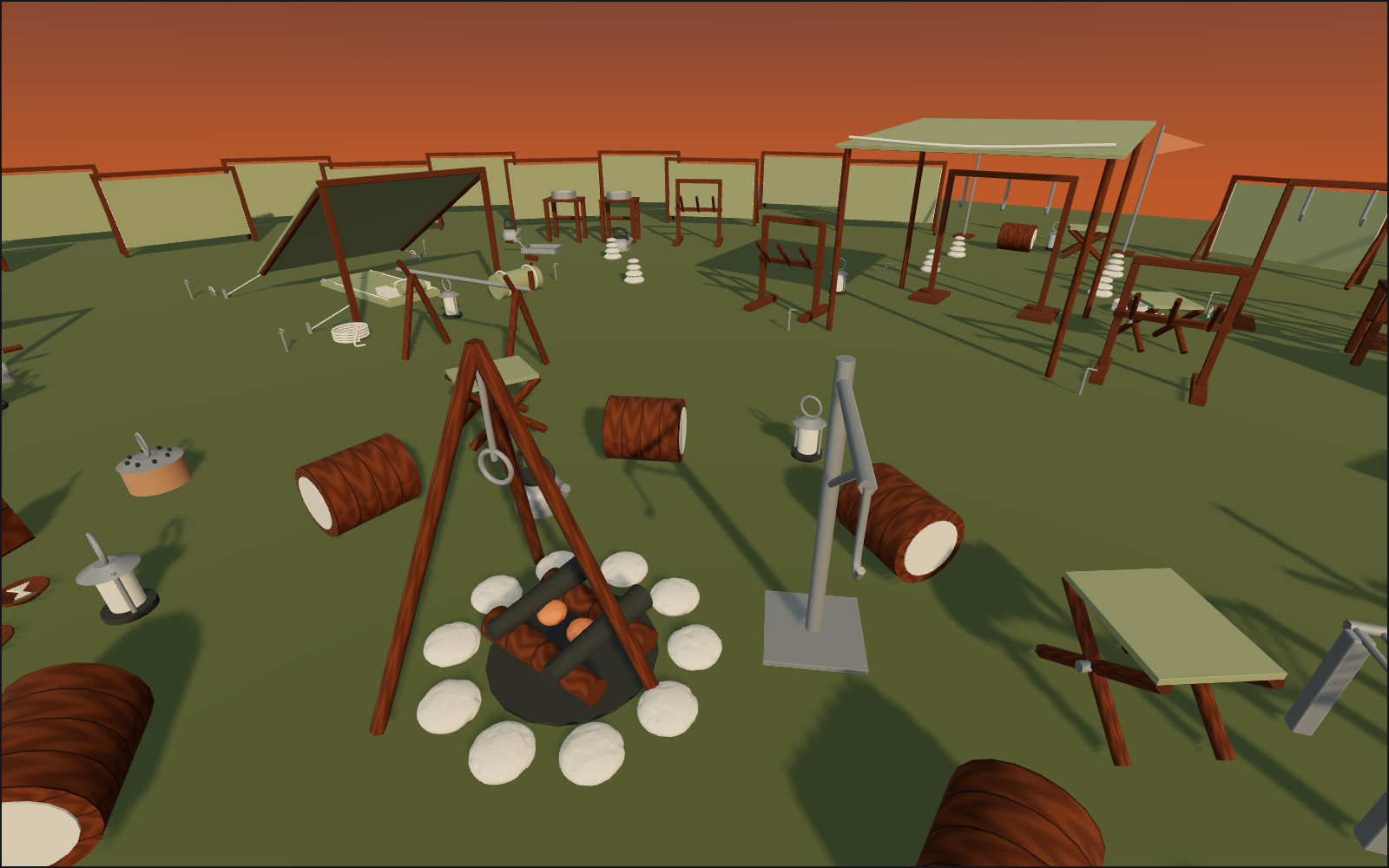 Wilderness survival camp, a walkable scene